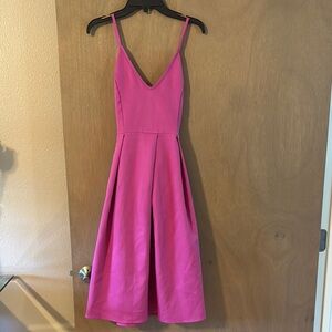 Pink A-Line Midi Dress with Spaghetti Straps